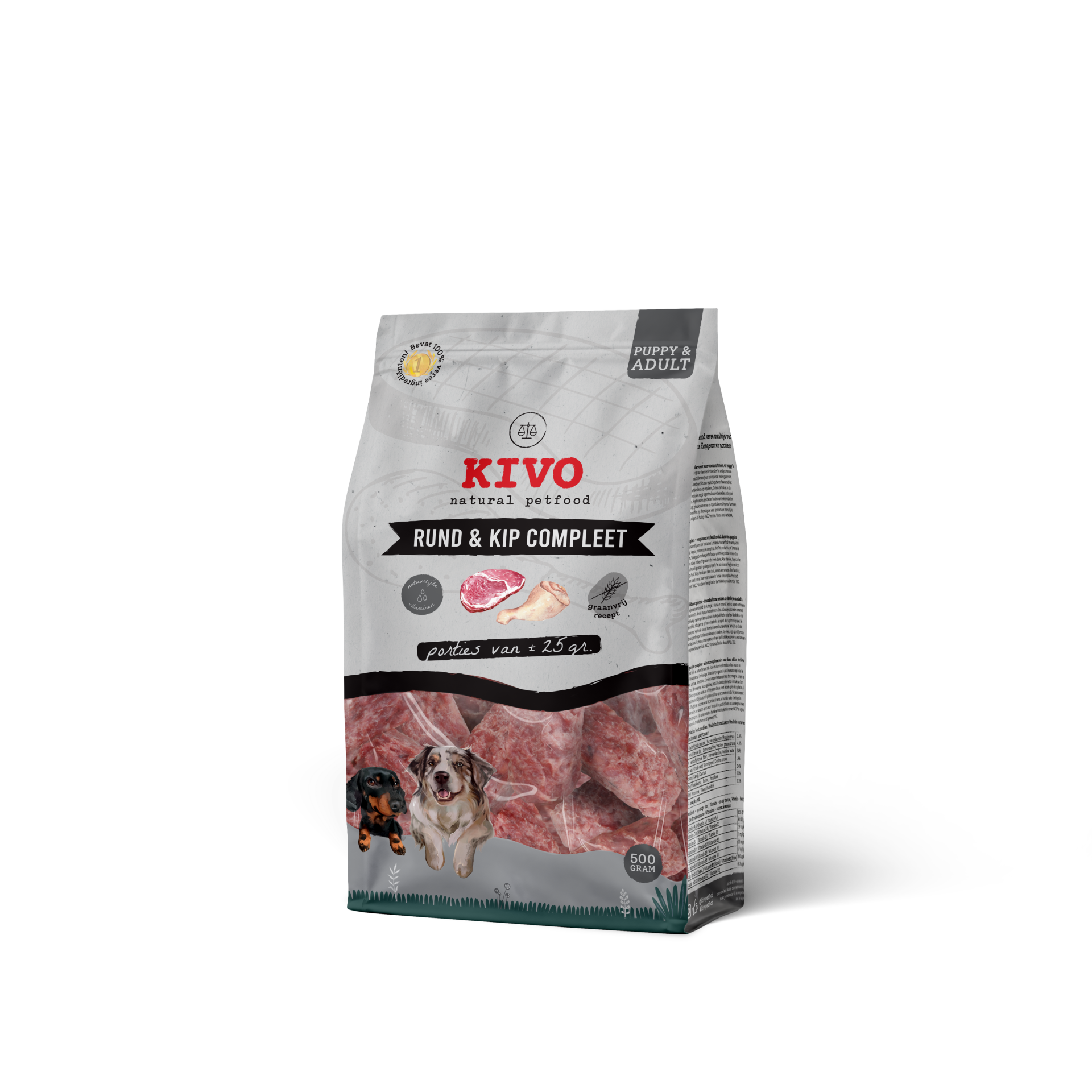 Rund/Kip Compleet portie's (deelblokjes 25 gram) 500 gram