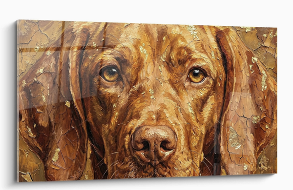 Schilderij van een rossige hond met gouden ogen, getextureerd portret. Vizsla-editie!