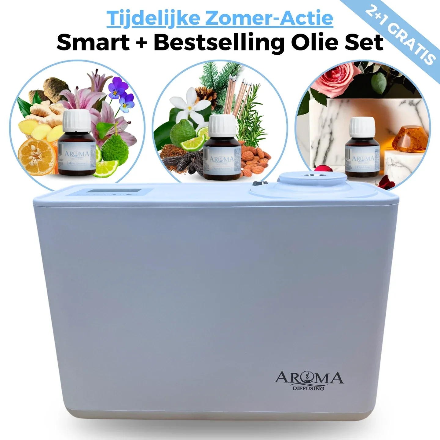 Smart Witte AromaDiffusing geurmachine met drie populaire geuroliën, inclusief tijdelijke 2+1 gratis zomeractie– Petfood Joëlle Goutum
