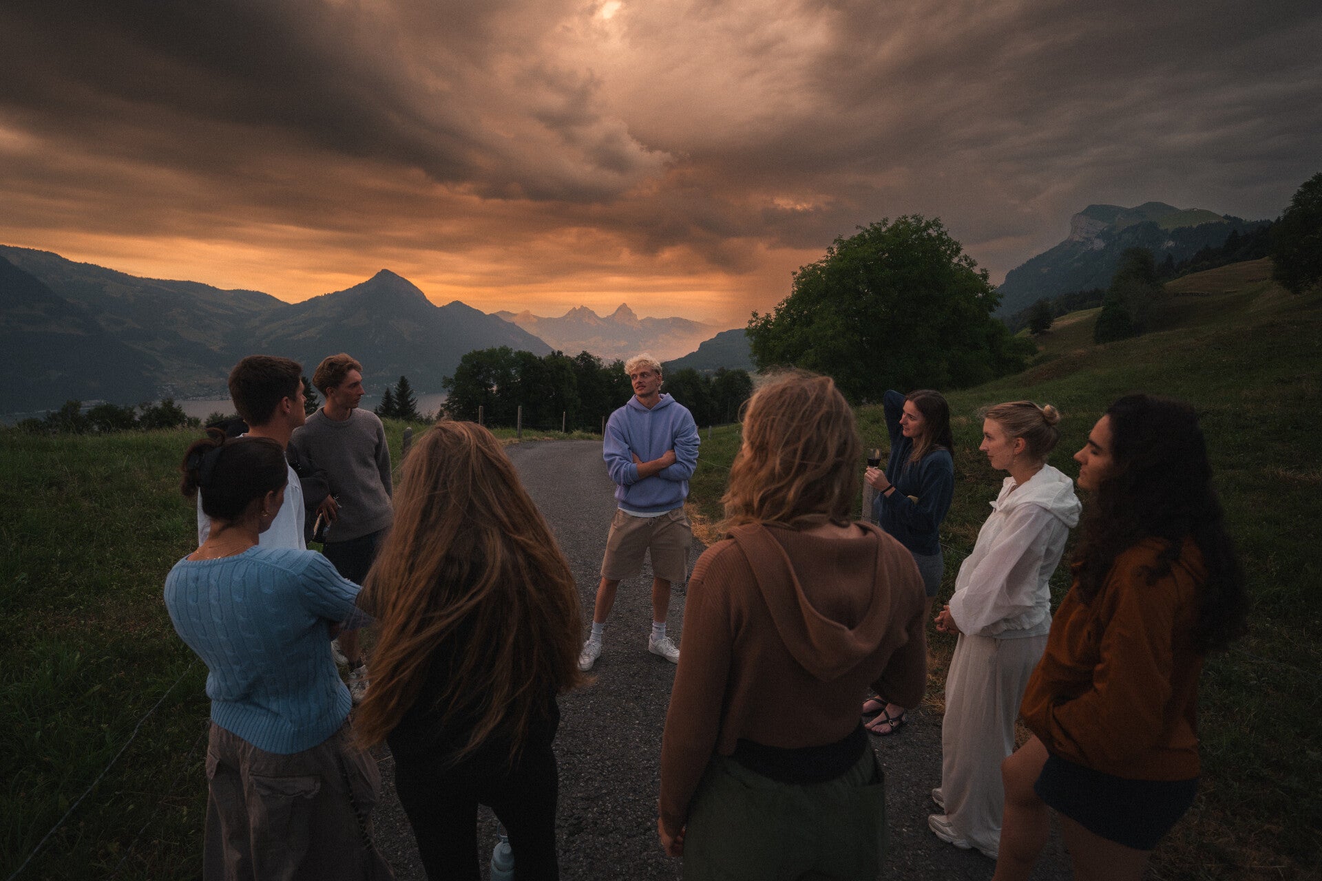 VP Excursions guests gathered with a local guide at sunset