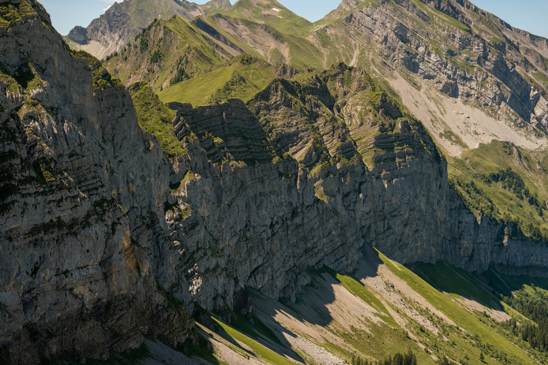 Dramatic limestone cliffs in the Swiss Alps