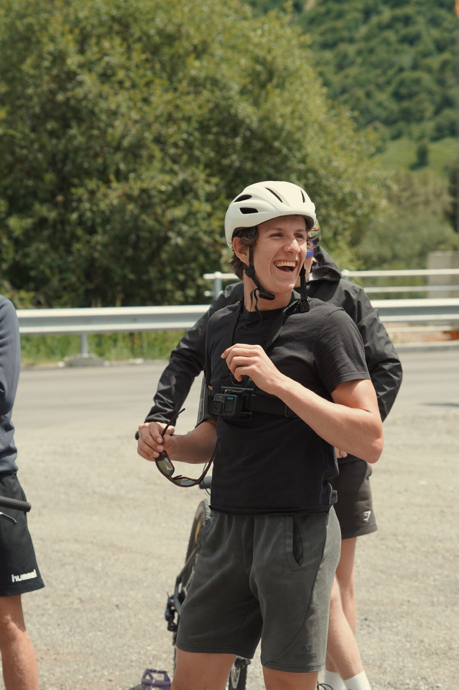 Cyclists sharing a break during a Swiss group cycling week