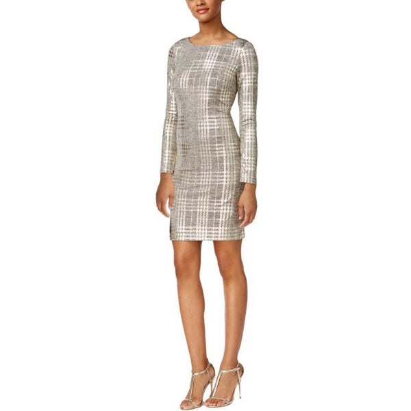 JH Metallic Glen Plaid Casual Dress