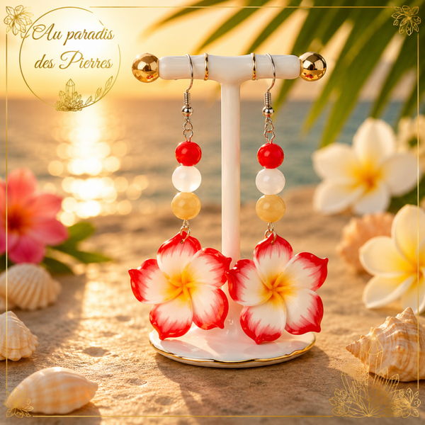 BOUCLES D’OREILLES FORME DE FLEURS DE PLUMERIA TROPICALES