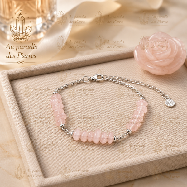 Bracelet réglable chaînette et quartz rose