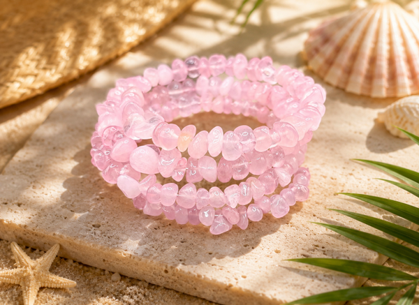 💗 BRACELET MULTI TOURS QUARTZ ROSE PERLES CHIPS 💗