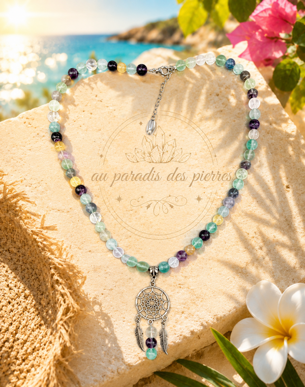 Collier en fluorite et son attrape rêve