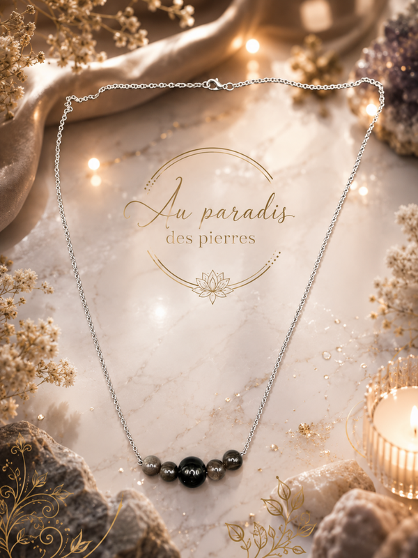 Pendentif chaîne œil de chat  et obsidienne
