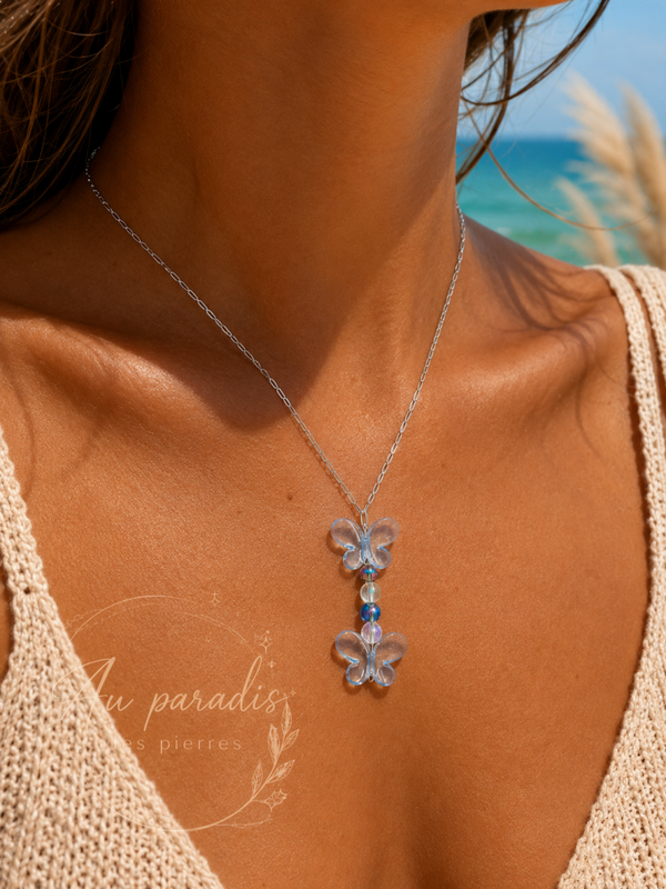 🦋Chaîne papillon 🦋Aqua Aura bleue et blanche