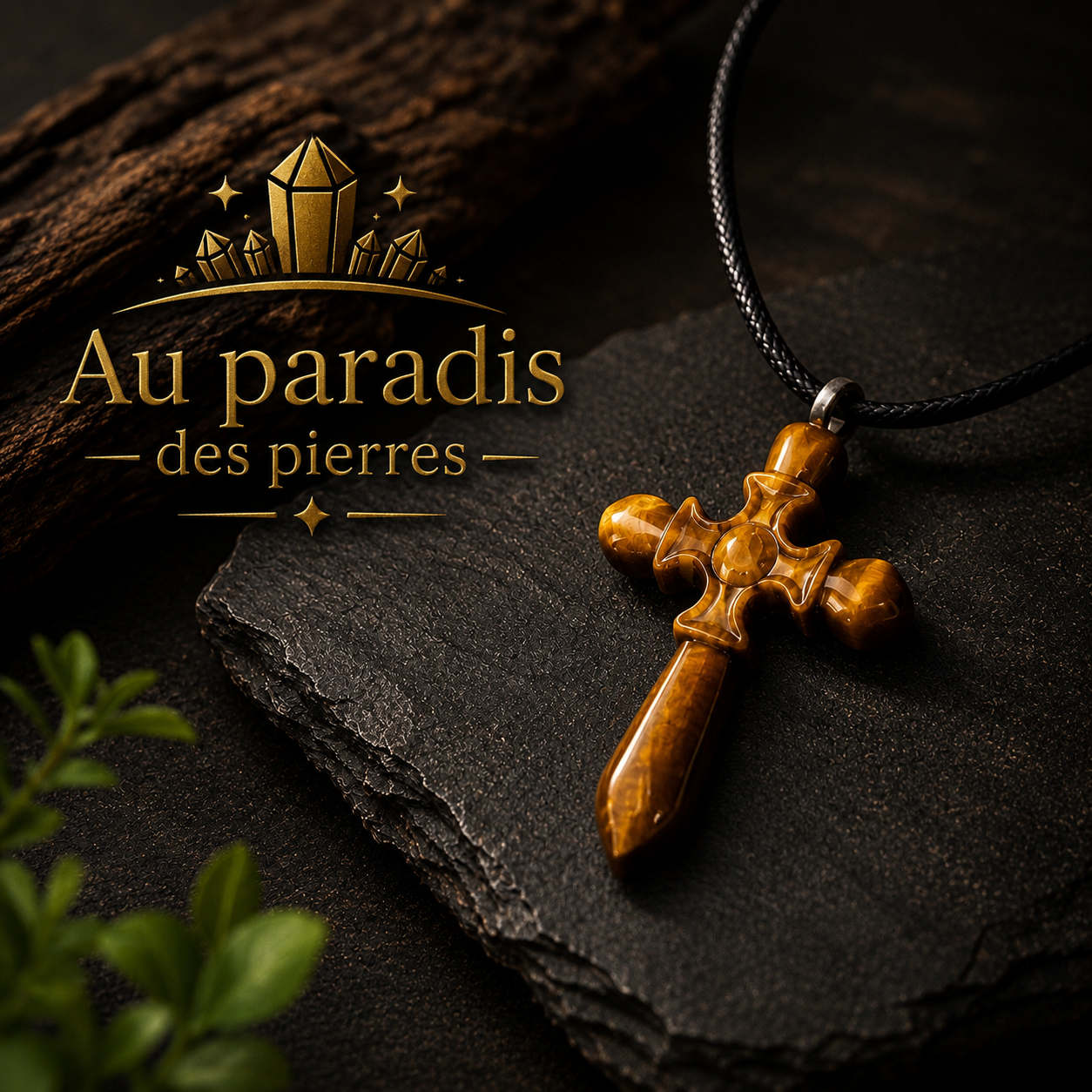 Pendentif réglable croix en œil de tigre