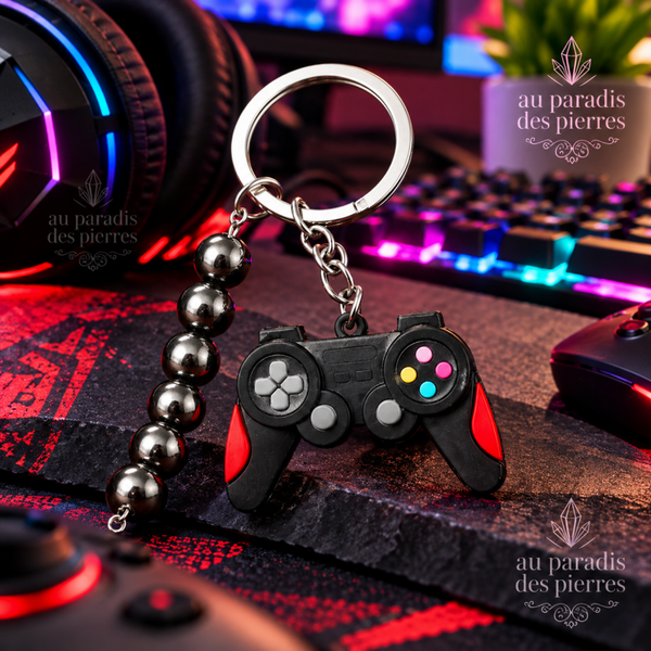 Porte clé manette et hématite 10mm