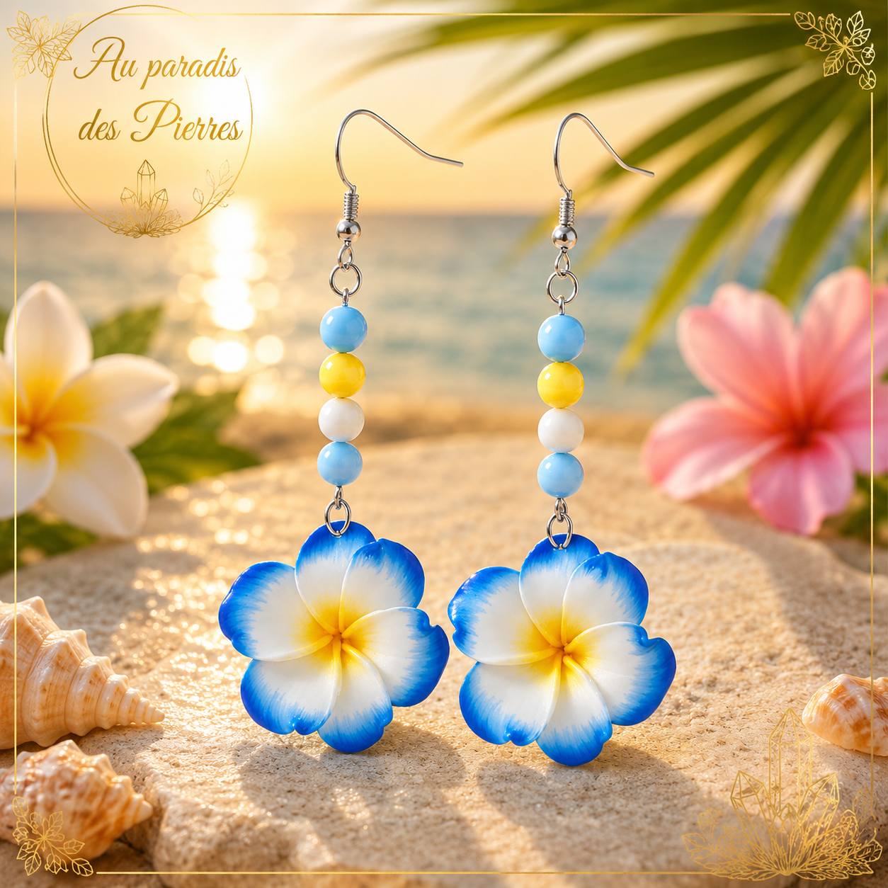 BOUCLES D’OREILLES FORME DE FLEURS DE PLUMERIA TROPICALES