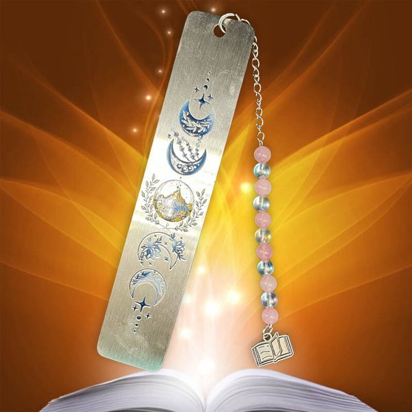 Marque page acier inoxydable quartz rose et Aqua aura