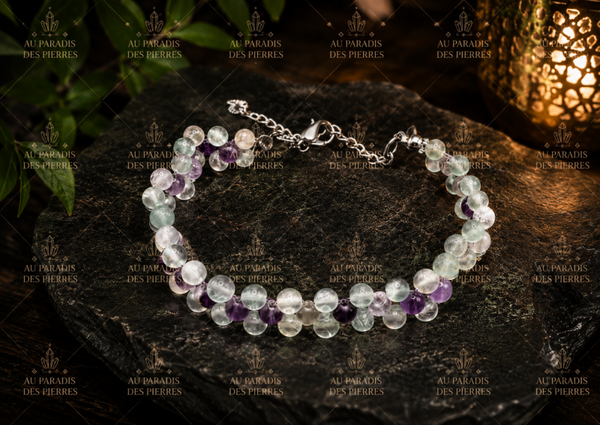 Bracelet tressé réglable en fluorite