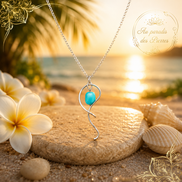 Pendentif torsadée accompagné de sa pierre en amazonite