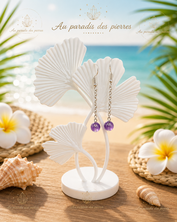Boucle d’oreille chaînette améthyste