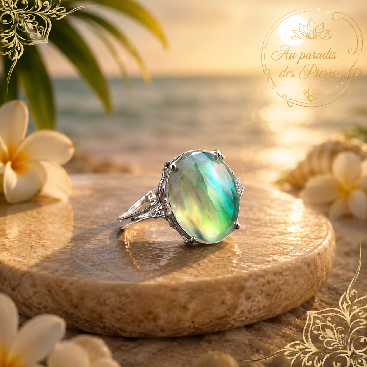 Bague réglable en labradorite