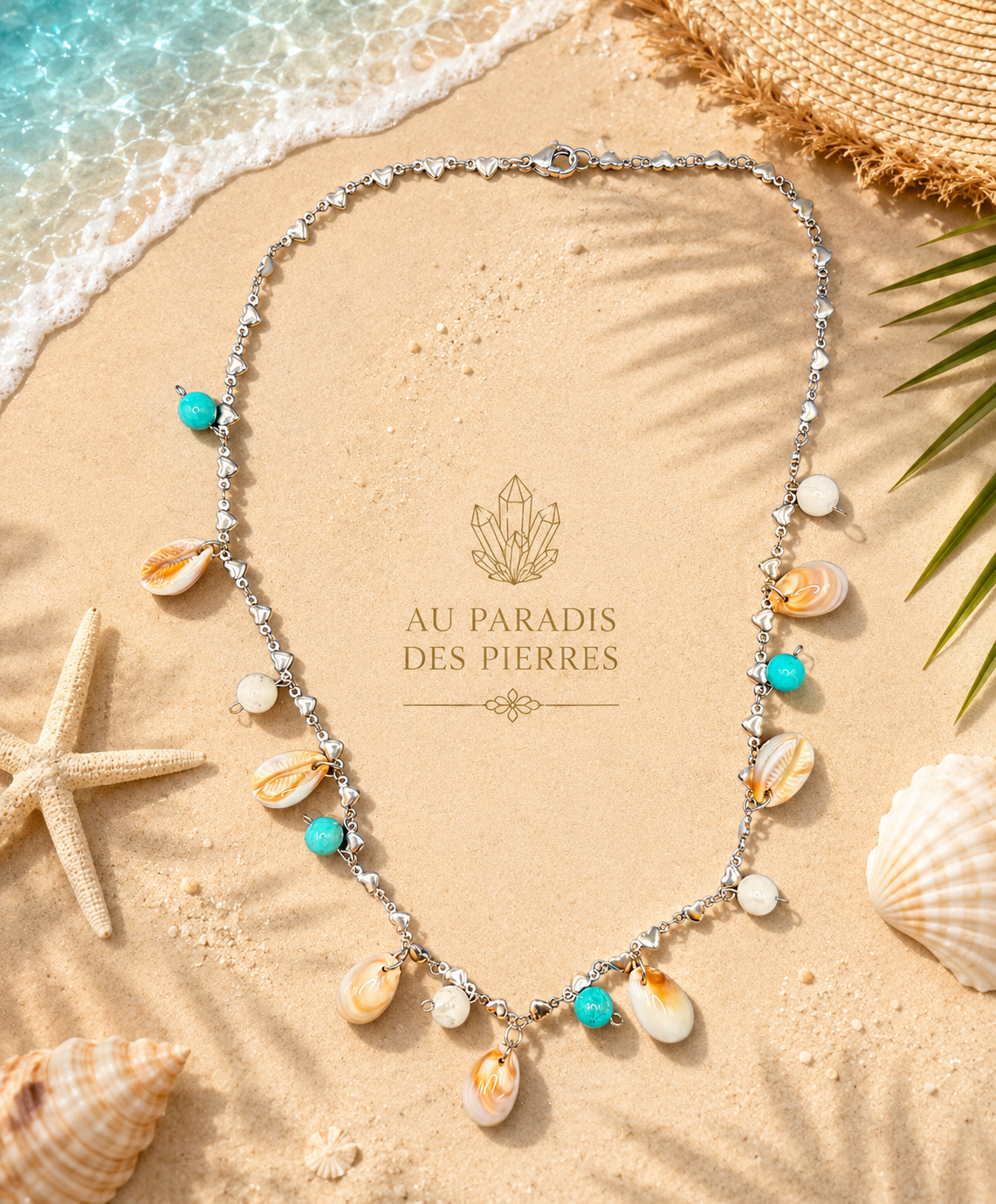 🐚Collier coquillages,turquenite et howlite 🐚