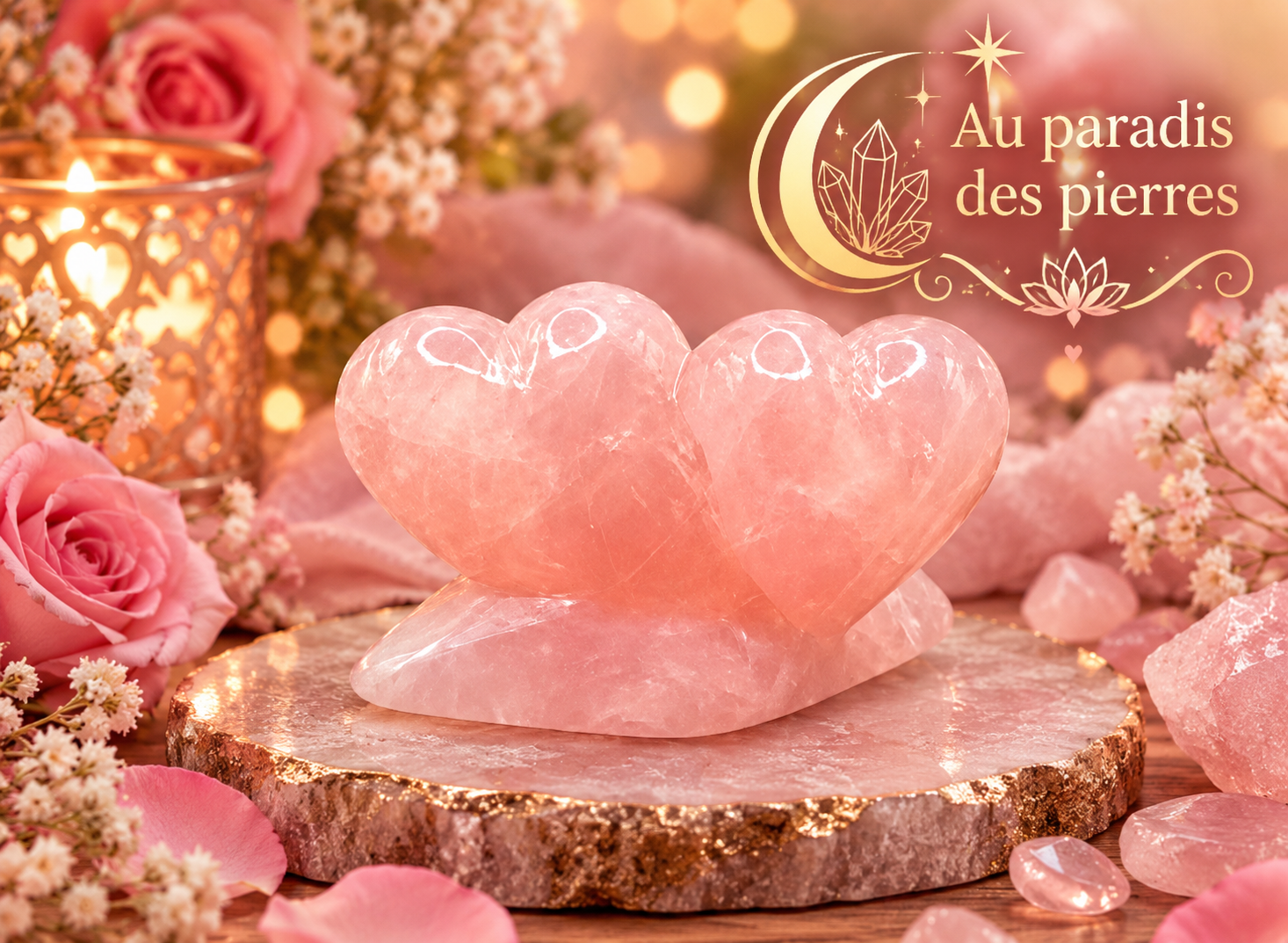 💕Double cœur en quartz rose💕