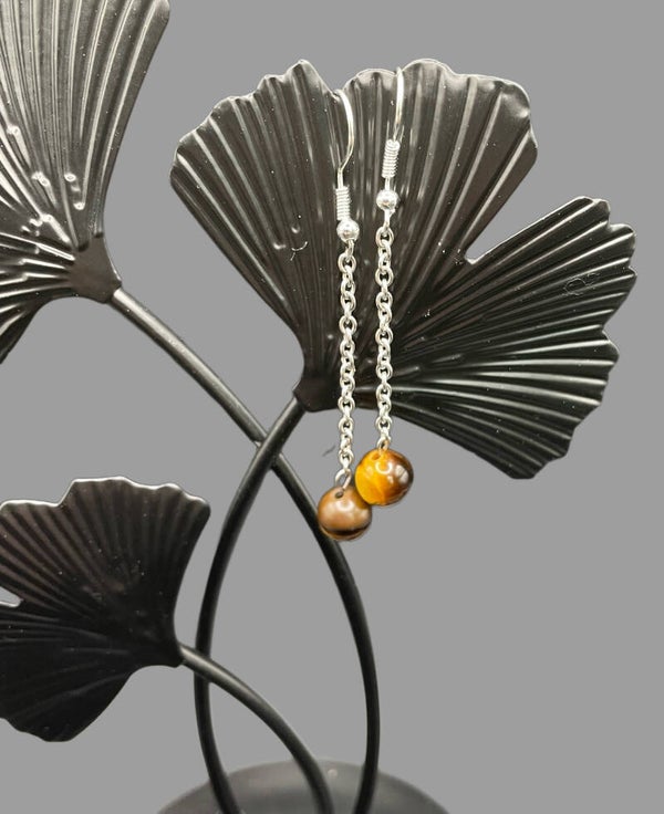 Boucle d’oreille chaînette œil de tigre