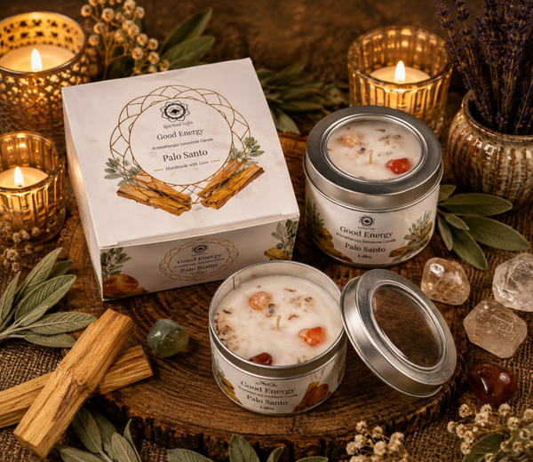 Bougie Green Tree,”energies positives”aromatherapie palo santo & cornaline