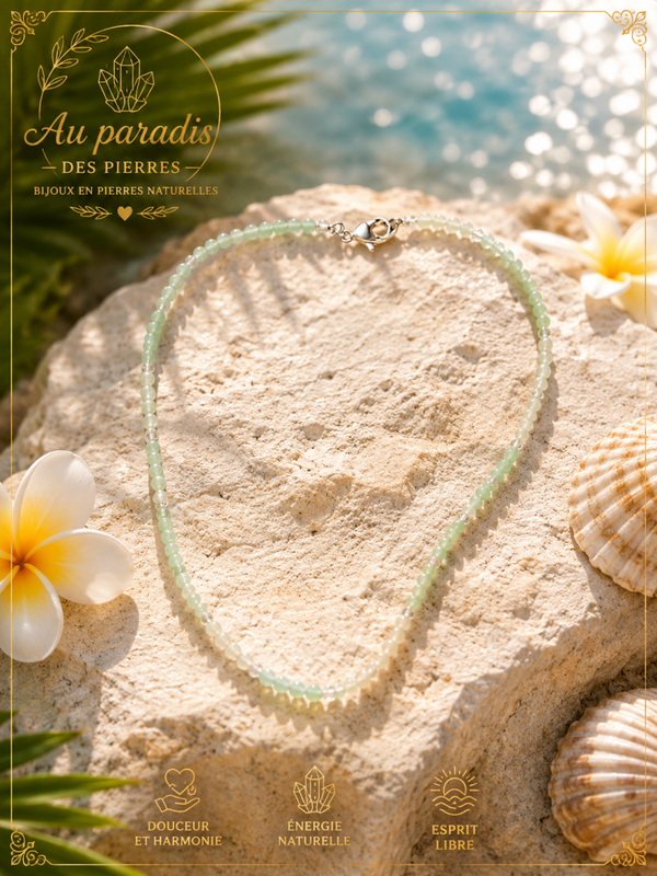 Collier aventurine,jade,fluorite et cristal de roche