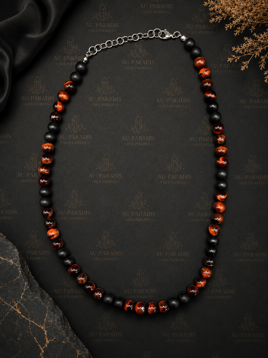 Collier œil de taureau et onyx mat