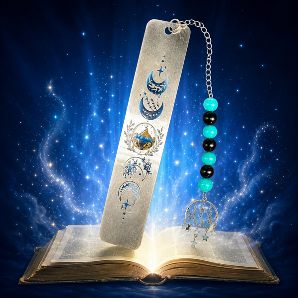 Marque page acier inoxydable amazonite et tourmaline
