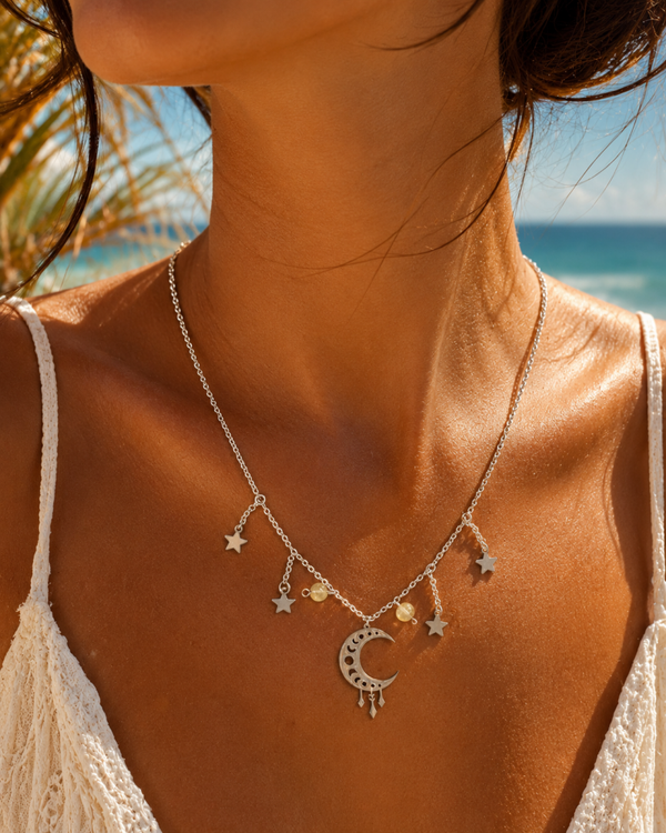 💫Chaîne lune et etoiles ✨avec perles citrine