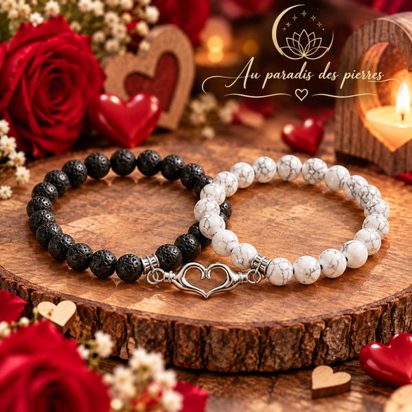 Bracelets couple main cœur aimante