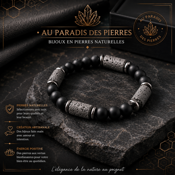 Bracelet Onyx Matt et pierre de lave