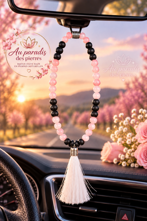 🌸Bijou rétroviseur 2 en 1 morganite et pierre de lave 🌸