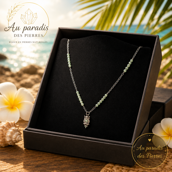 Chaîne pendentif hiboux aventurine