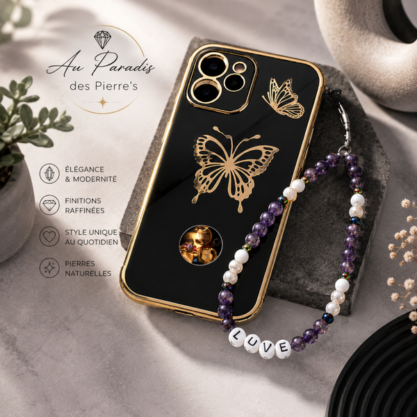 Bijoux téléphone améthyste et howlite