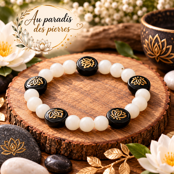 Bracelet nacre et perles fleurs de lotus