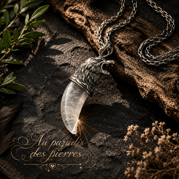 🔥Pendentif tête de loup cristal de roche🔥