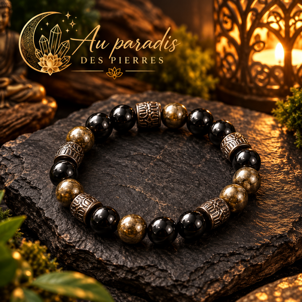 Bracelet obsidienne doré 10mm