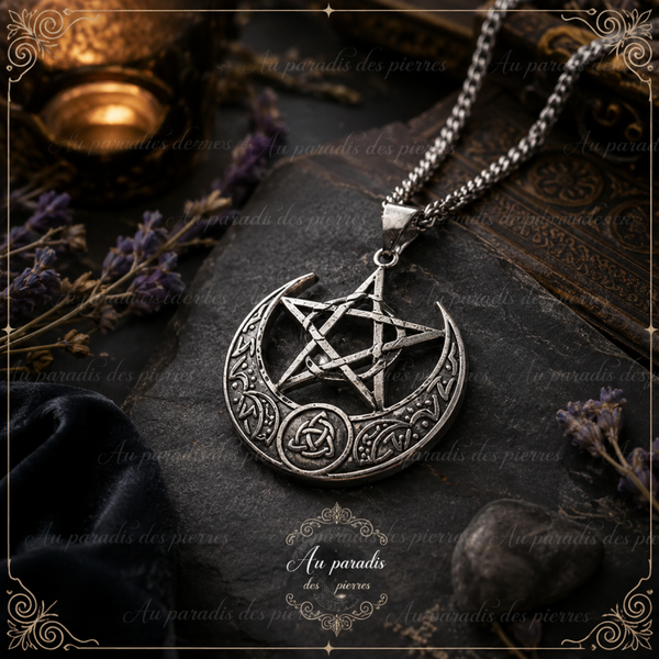 Collier Pentagramme À Nœud de Sorcière, Déesse Triple Lune,