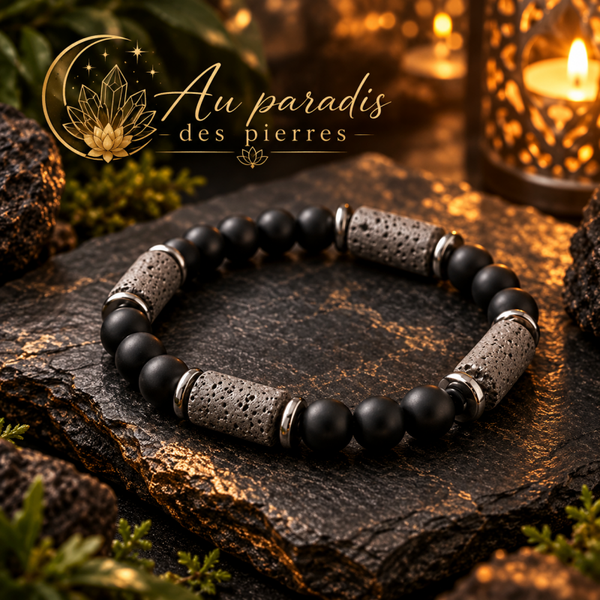 Bracelet Onyx Matt et pierre de lave