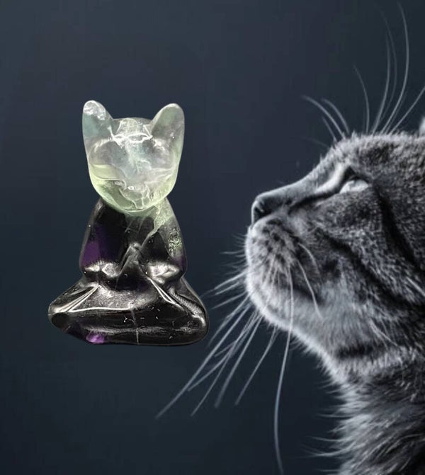 Chat zen en fluorite violette