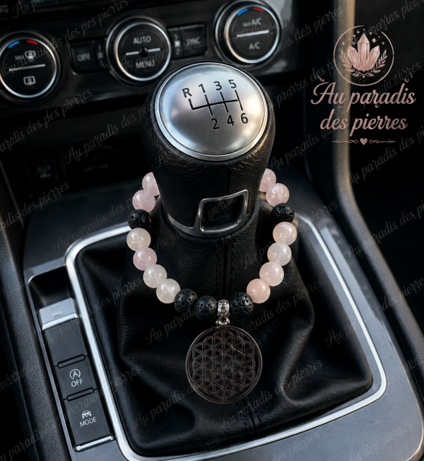 Bijoux boîte de vitesse quartz rose et pierre de lave