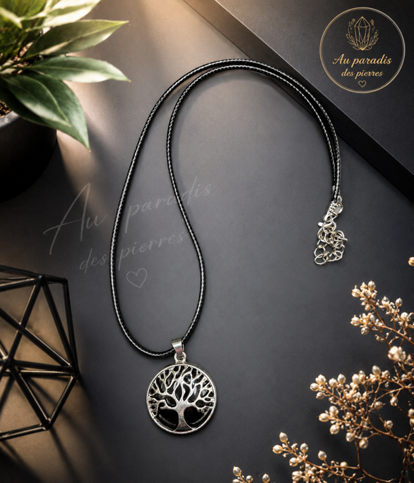 Pendentif arbre de vie obsidienne