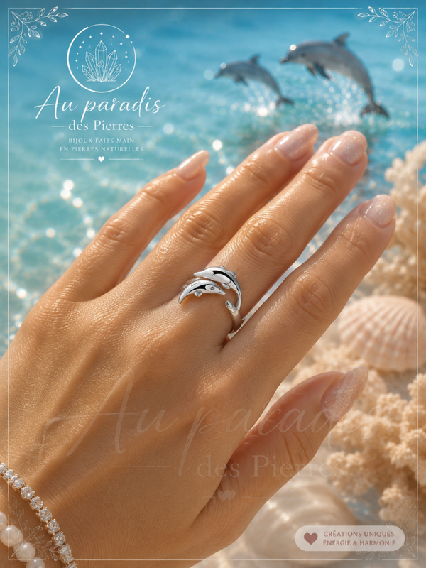 Bague ouverte dauphins ajustable