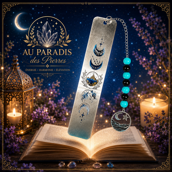 Marque page acier inoxydable amazonite et tourmaline