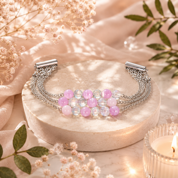 Bracelet chaînette triple Sélenite arc en ciel