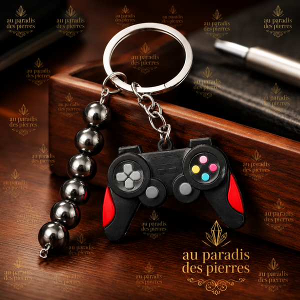 Porte clé manette et hématite 10mm