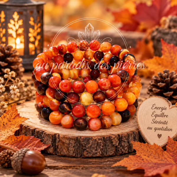 Bracelet réglable multi tour agate rouge