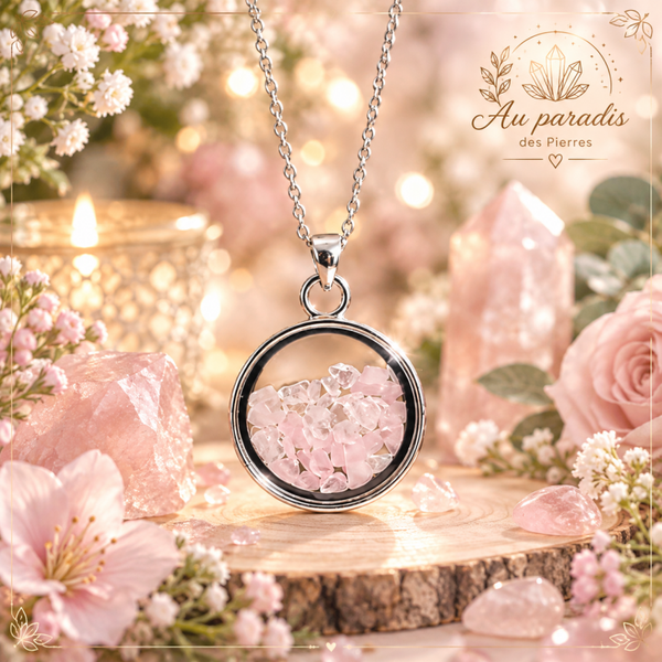 🩷Pendentif quartz rose eclats de pierres naturelles 🩷