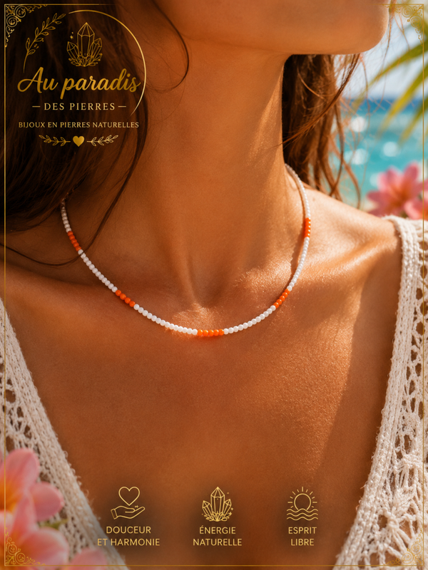 Collier agate blanche et jaspe rouge (4mm)