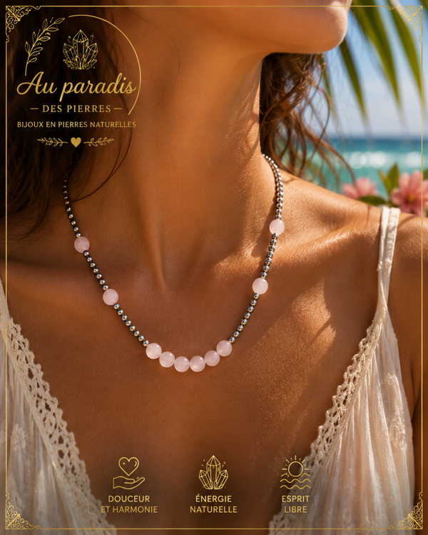 Collier hématite (4mm)et quartz rose (8mm)